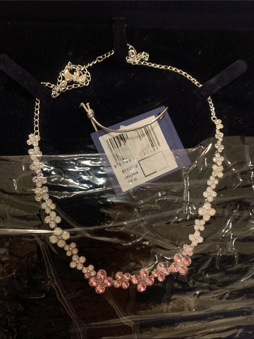 NWT 18in Swarovski Pink Floral Crystal Necklace